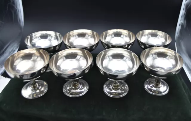 Lovely 8 Piece Sterling Silver Ice Cream Sorbet Cups by Oscar B Bach Cir 1920's 2