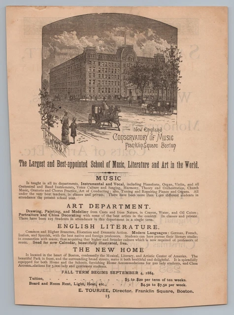 1880s 1884 New England Conservatory of Music 5x7 inch Victorian Advertisement