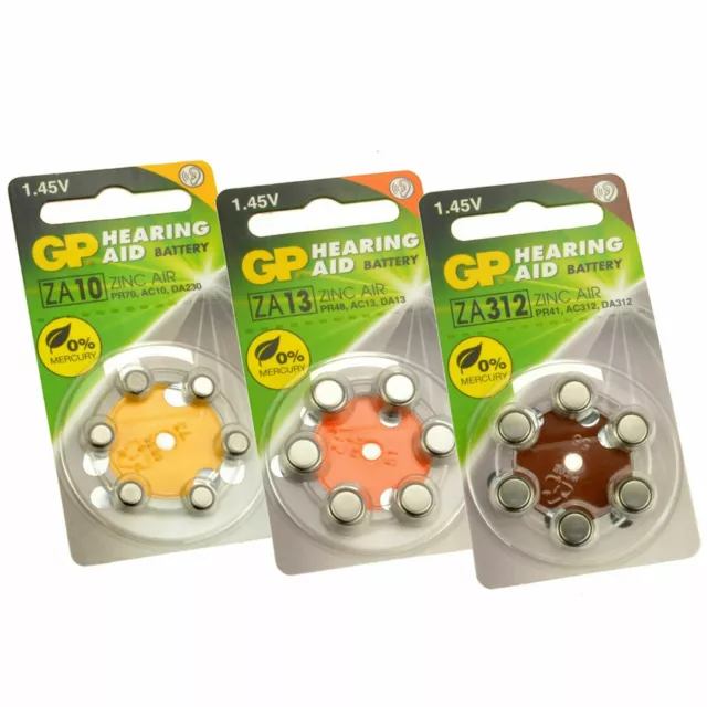 GP Hearing Aid Batteries Yellow/Orange/Brown ZA10(PR70)/ZA13(PR48)/ZA312(PR41)