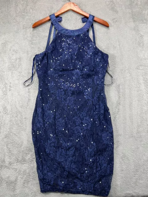 NWOT Jump Apparel Wendye Chaitin Dress Womens 12 Navy Lace Sequin Cocktail Party