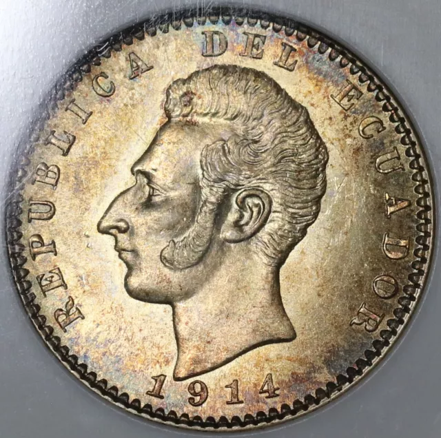 1914 NGC MS 64 Ecuador Silver 2 Decimos Philadelphia (20102404C)