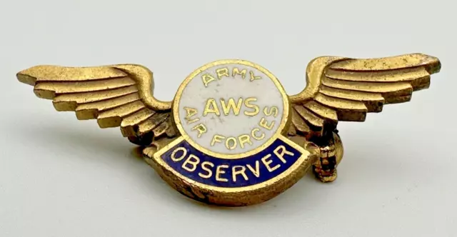 Vintage US Army AWS Air Force Wings Sterling Silver Pin World War II - Observer