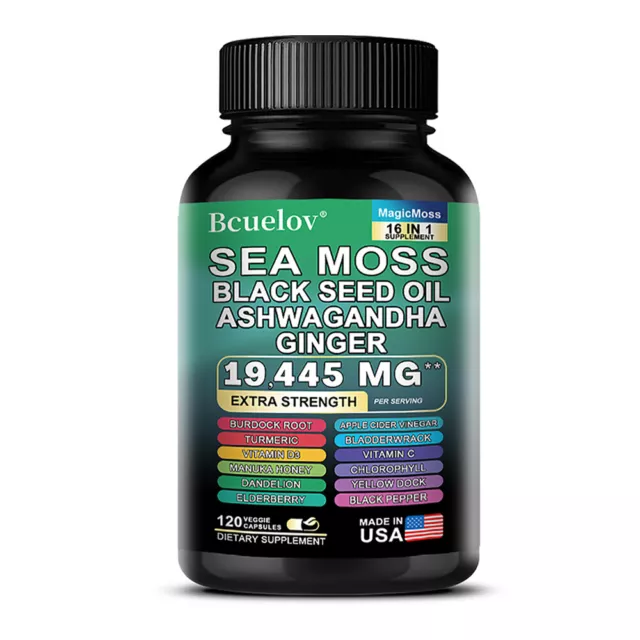 Sea Moss Capsules (Black Seed Oil, Turmeric, Ashwagandha, Ginger, Vitamin D)