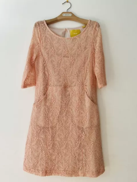Anthropologie Maeve Pink Dress Small Lefkara Lace Lined 3/4 Sleeve With Pockets