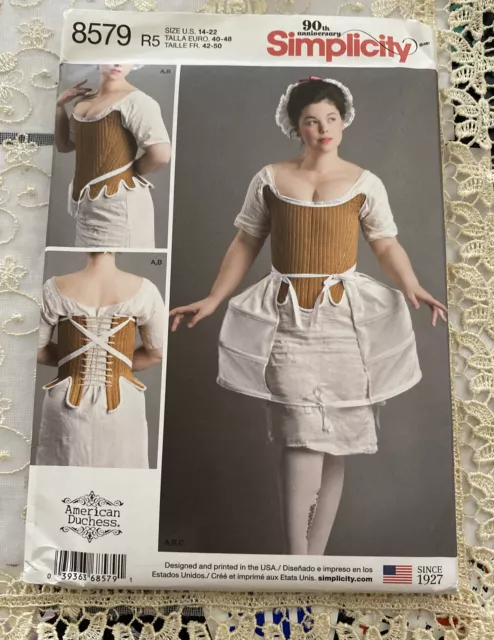 UNCUT Simplicity 8579 18th Century Colonial Corset Panniers Shift 14 16 18 20 22