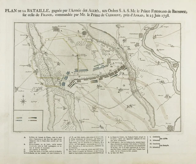 Krefeld Anrath Batalla De 1758 Willich Kempen Schley Grabado 1760