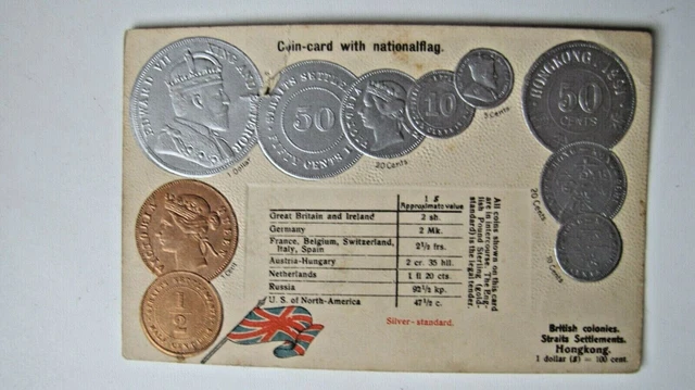 Straits Settlements/Hong Kong coin postcard (German made circa 1910's)