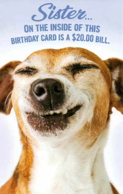 Funny BIRTHDAY Card FOR SISTER, $20 Bill Lying Dog by Stockwell Greetings +✉