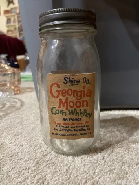 Vintage Moonshine Johnson Distilling Georgia Moon Corn Whiskey Glass Jar *Empty*