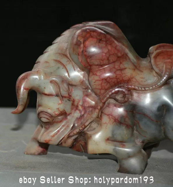 8.4" Rare Chinese Xiu Jade Carving Rhinoceros Corrida Cattle Ox Statue Sculpture 2
