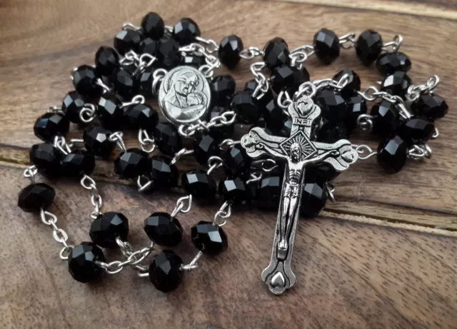 New Crystal Beads Rosary Catholic Necklace Jerusalem Holy Soil Crucifix