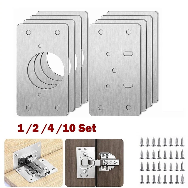 4x Kitchen Cupboard Door Fixing Hinge Repair Plate And Screw Cabinet Hinges