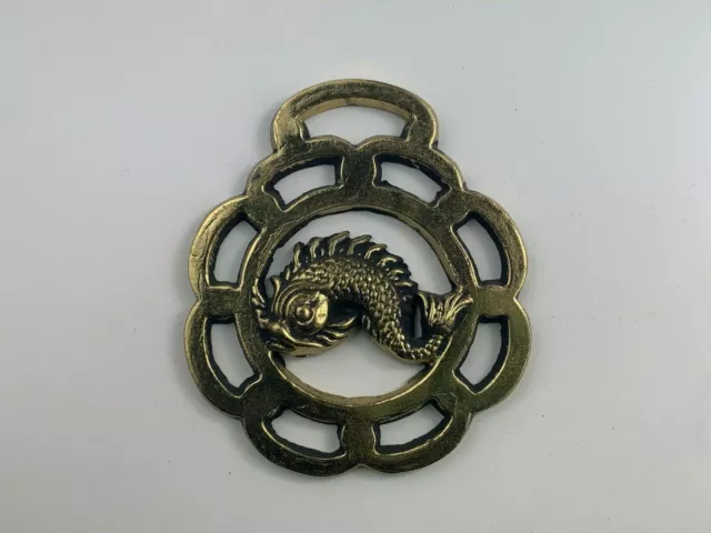 VINTAGE BRASS MEDALLION Horse Bridle Decoration - Japanese Dragon Fish  Symbol. $15.00 - PicClick