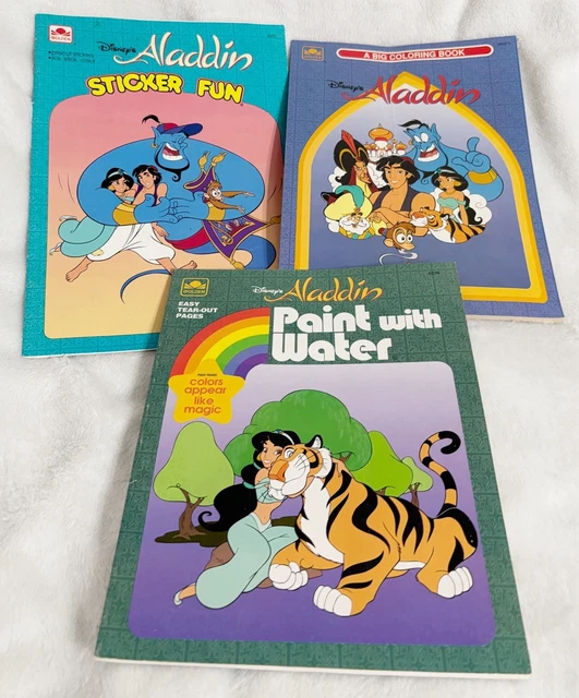 DISNEY / GOLDEN Book, Vintage Aladdin Coloring Book , Paint by Water ...