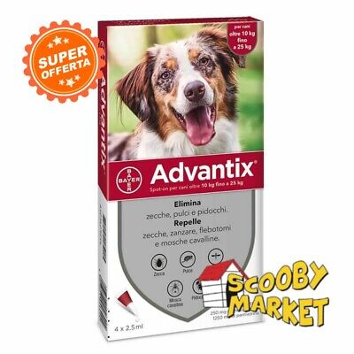 Advantix Bayer 4 pipette per Cani da 10 a 25 Kg - Antiparassitario 10-25 Kg