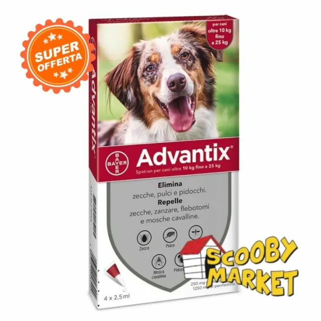Advantix Bayer 4 pipette per Cani da 10 a 25 Kg Antiparassitario SCADENZA 6-2026