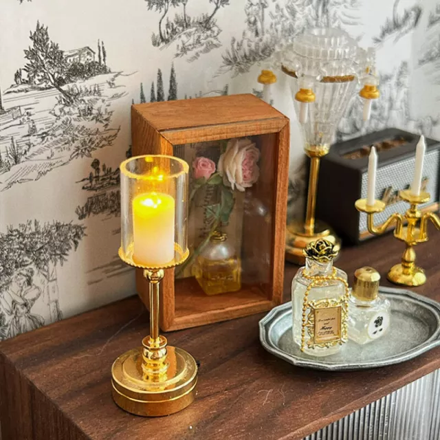 1:12 Scale Dollhouse Candle Lamp Vintage Table Lamps LED Desk Lights Miniature