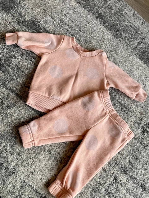 baby girl pink spotted 2 piece tracksuit jumper 0-3 months primark set bundle