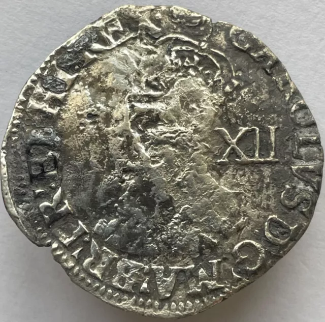 1636-38 Charles I (1st) Silver Hammered Shilling mm Tun Tower mint Group D.