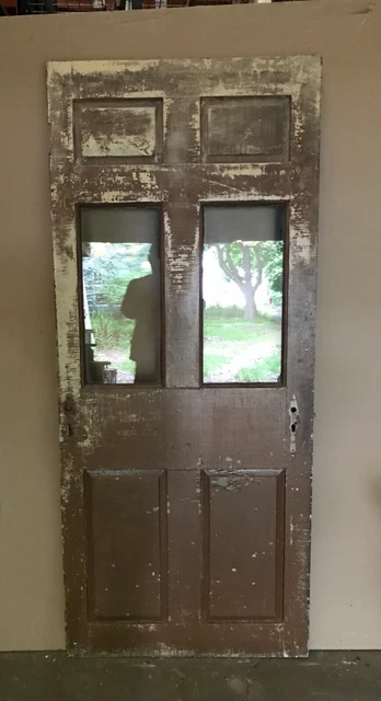 Early Antique Vintage 34x79 Solid Wood 2 Lite Glass Entry Door Old 820-23B