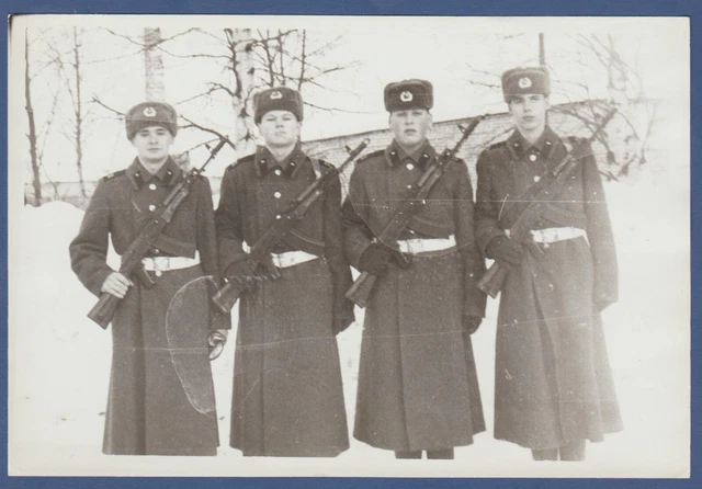 Handsome Military Guys Soldiers with Kalashnikov Guns Soviet Vintage Photo USSR