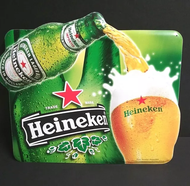 Heineken Bottle Beer Embossed Metal Tin Advertising Sign 20"w x 16.5"h 2000