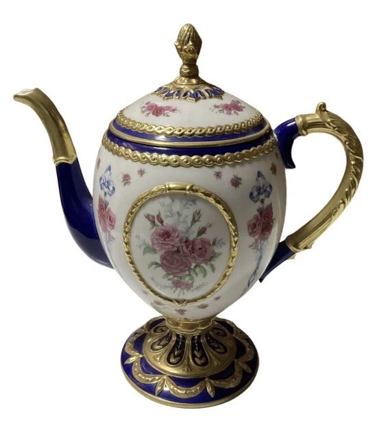 HOUSE OF FABERGE Egg Imperial Tea Pot Cobalt Blue with 22 carat gold