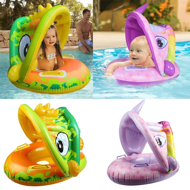BABY SWIMMING RING with Sun Canopy Inflatable Toddler Float Swim Seat Aid Toy UK £13.98