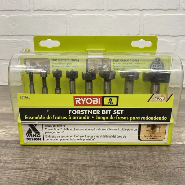 RYOBI A9FS8R1 8PIECE Forstner Bit Set Woodworking Router Bits Tools