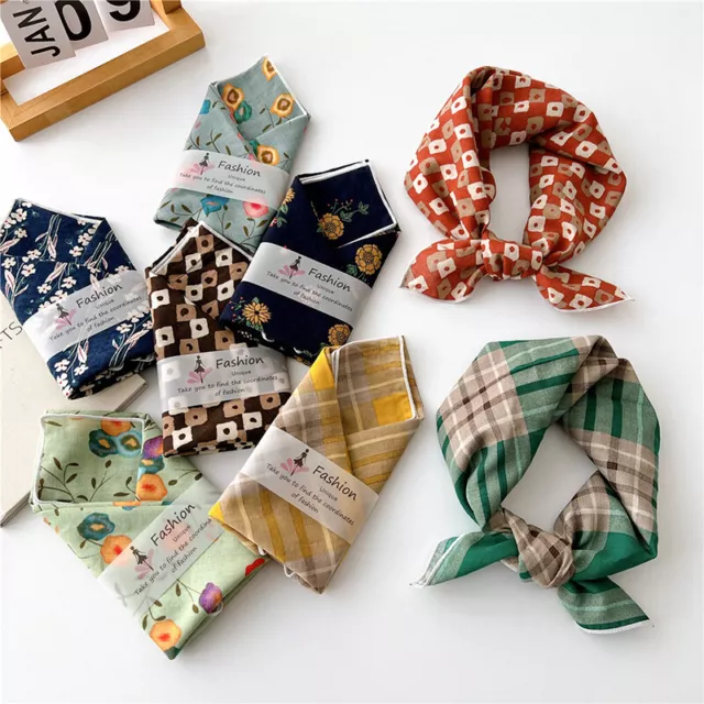 Square Scarf Women's Neckerchief Bandana Hair Head Cotton Linen Scarves Colorful