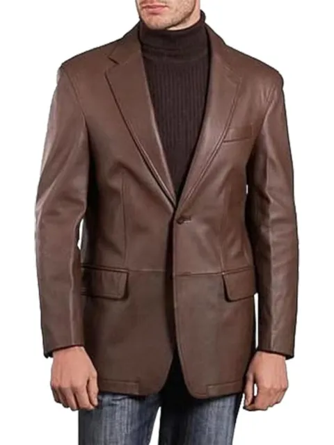 CLEARANC 2 Button Brown Genuine Leather Blazer For Men