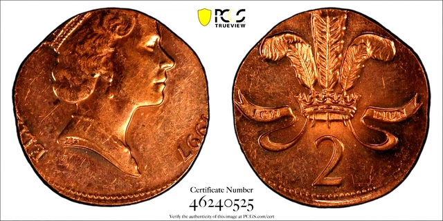 GREAT BRITAIN UK ENGLAND 1997 TWO 2 Pence on 1 Pence PCGS GRADED MINT ERROR MS62