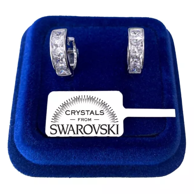 Cercles Boucles 16mm Pl. or Blanc 18K avec des Cristaux Swarovski Homme Femme