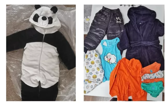 Baby Clothes. Panda Jumpsuit, Next Dressing Gown. Trousers, Top,F&F Pants(new).