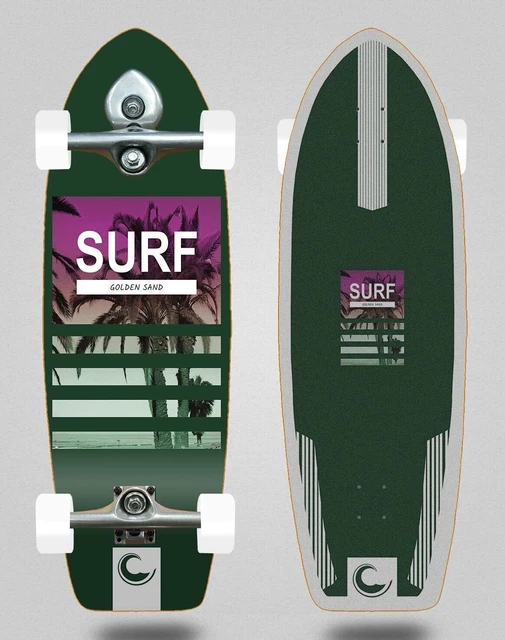 Golden Sand Surfskate Complete with Buri Trucks - Surf Spot Green 31 Fat Tail