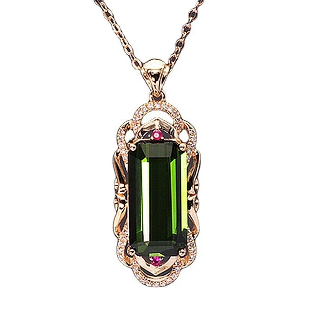 European and American designer green tourmaline rose gold pendant necklace 18"