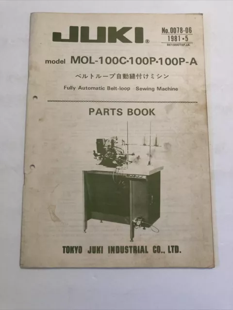 Libro de piezas de costura Juki modelo 100C 100P 100PA totalmente automático de bucle de correa 1981