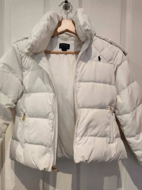 Girls Polo Ralph Lauren White Puffer Quilted Padded Jacket Coat Sz M 8-10 Years