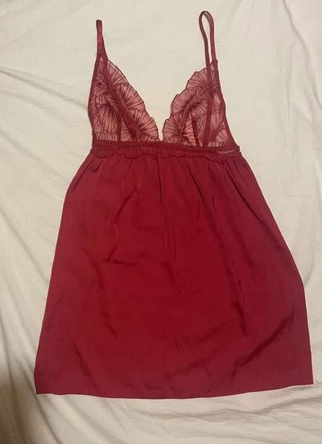 Nuisette Satin Bordeaux Etam Vintage - Taille 36, Broderies, Occasion