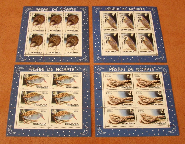 Rumänien 1998 Mi.5325-28 KB ** Nachtaktive Vögel,Eulen,Tiere,Night birds,Owls