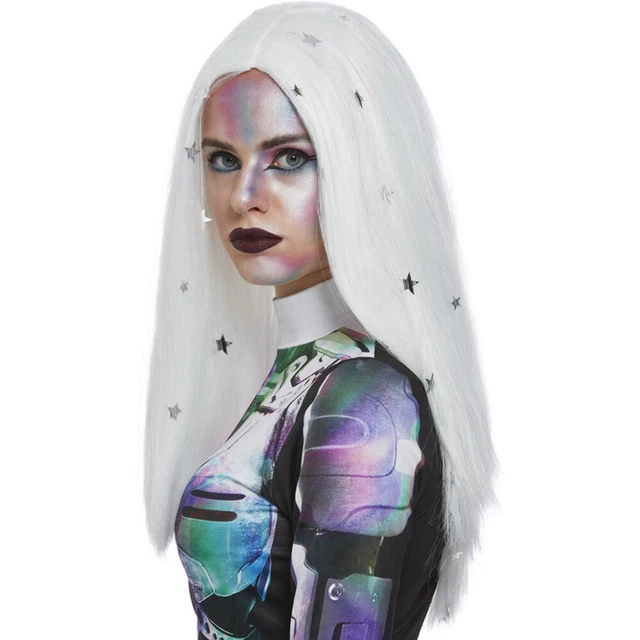 White Silver Wig with Stars Fancy Dress Accessory