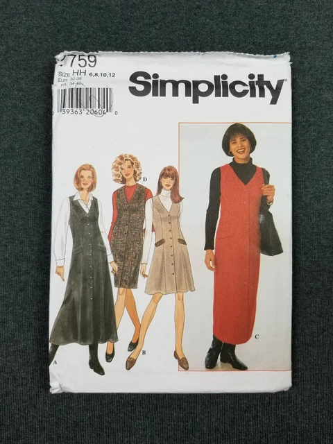 Simplicity Pattern #7759 ~ Semi-fitted Jumper / Dress ~ Misses 6-12 ~ FF/UC