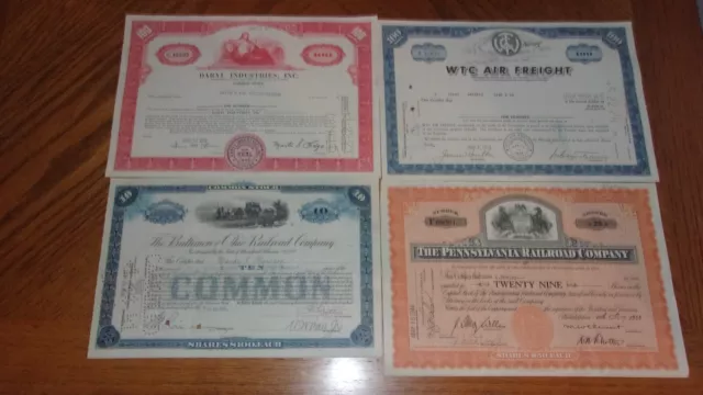 Lot of 4 Different Stock Certificates S12