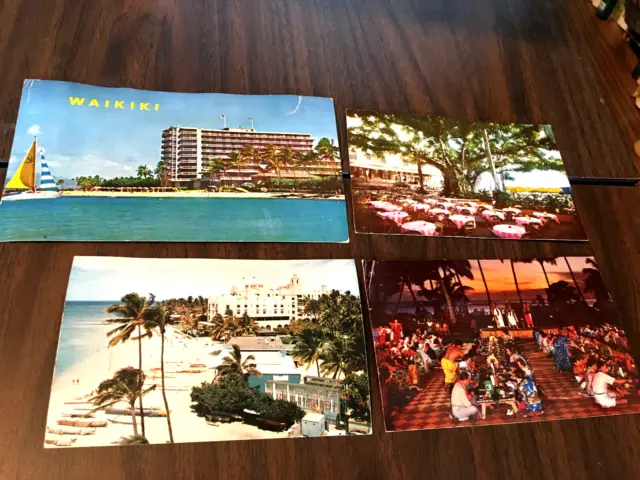 Waikiki Beach Vacation- 4 Vintage 1957 postcards