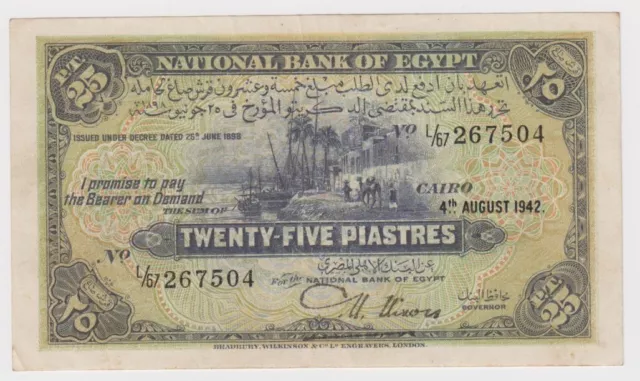 Egypt 25 Piastres dated 1942 signed Nixon P10c VF+