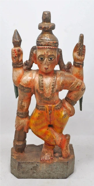 Statuette Antique En Laiton - Divinité Tribale Hindoue Finement Gravée - Fait Main En Inde