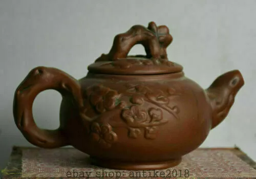 7" Marked Old Chinese Zishs red stoneware Dynasty plum blossom Teapot Teakettle
