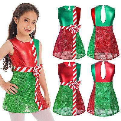 Costume da ballo per ragazze di Natale bambini paillettes metalliche lucide paillettes abito da body