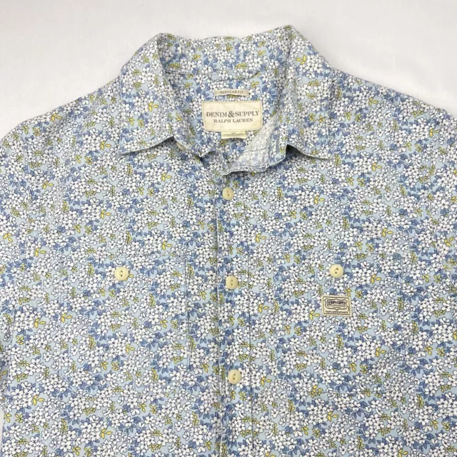 Ralph Lauren Denim & Supply Button Shirt Mens S L/S Blue Floral Wildflower