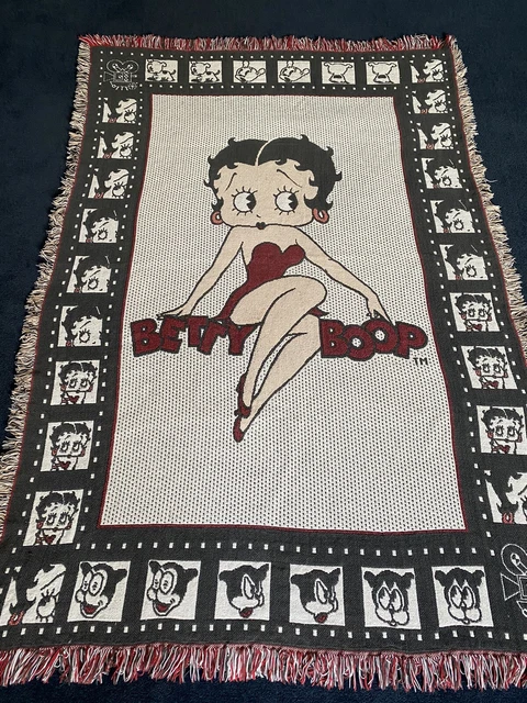 Vintage 90s Betty Boop Throw Blanket Cartoon 1994 Fringe Tapestry Pudgy Bimbo @@